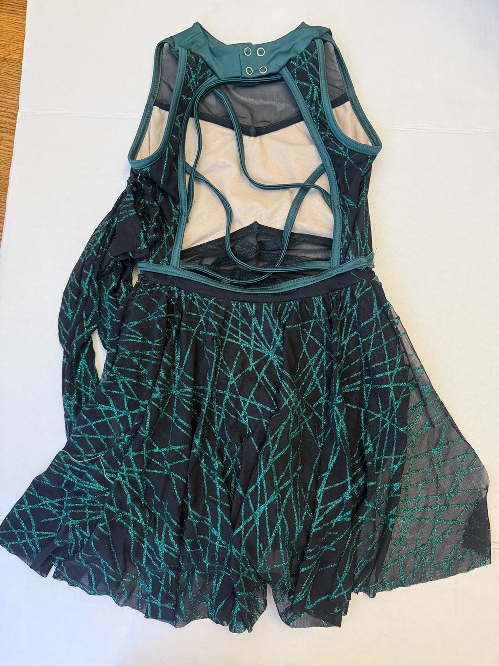 Weissman Elite Glitter Mesh Skirted Dance Leotard Emerald Green Costume - Picture 6 of 13